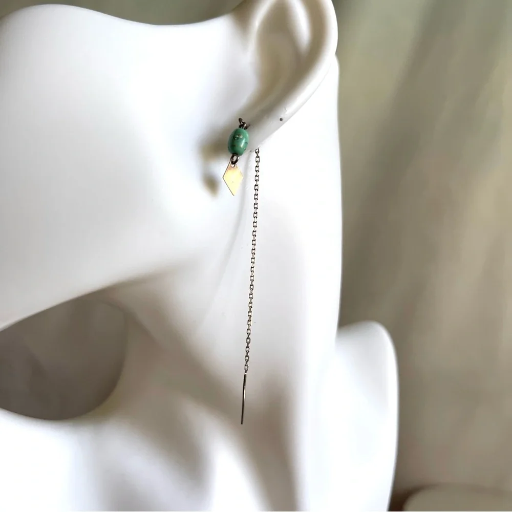 Sterling Silver and Turquoise Threader Earrings - Picture 1 of 7